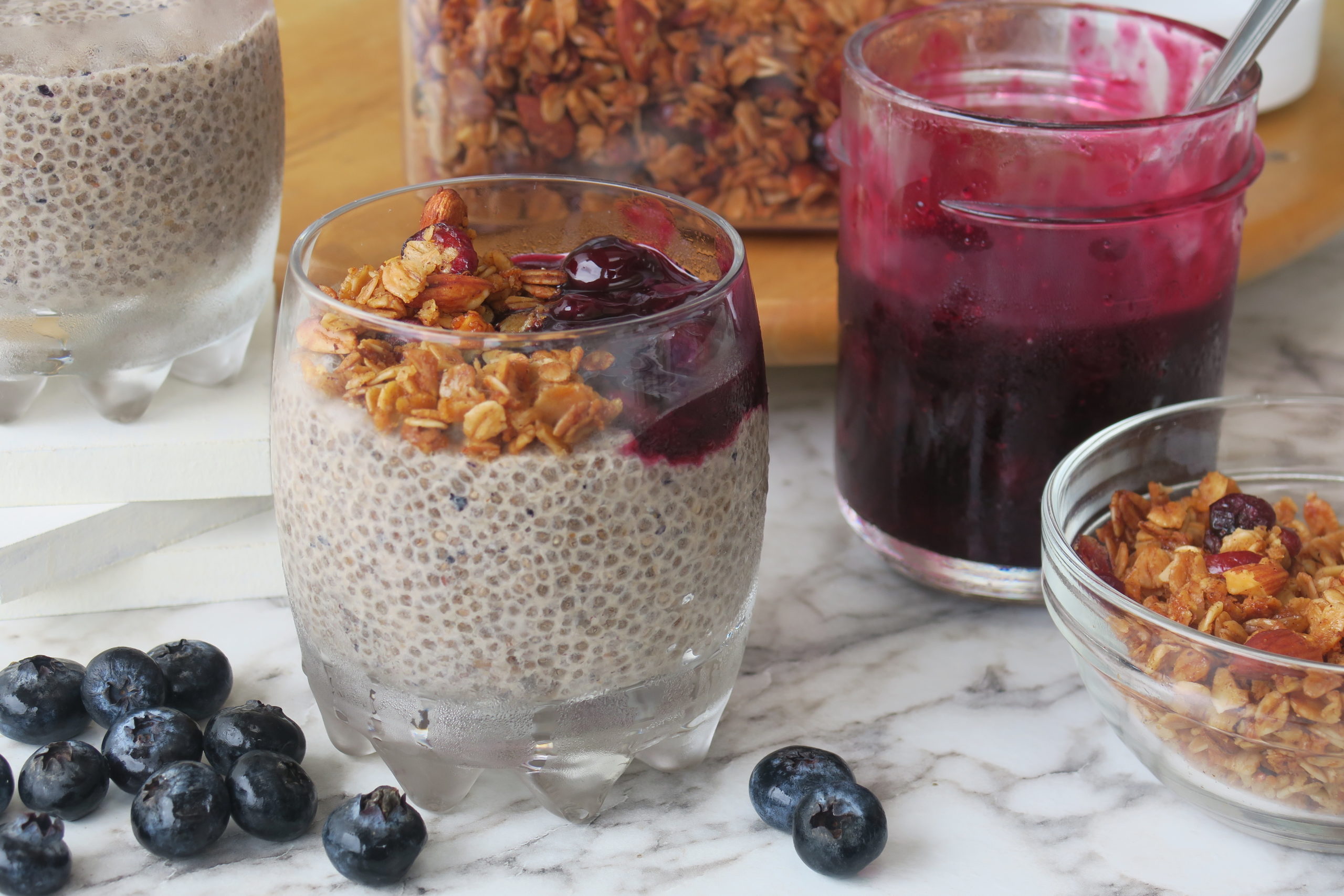 Chia Pudding, Granola, Blueberry, Compote, Breakfast