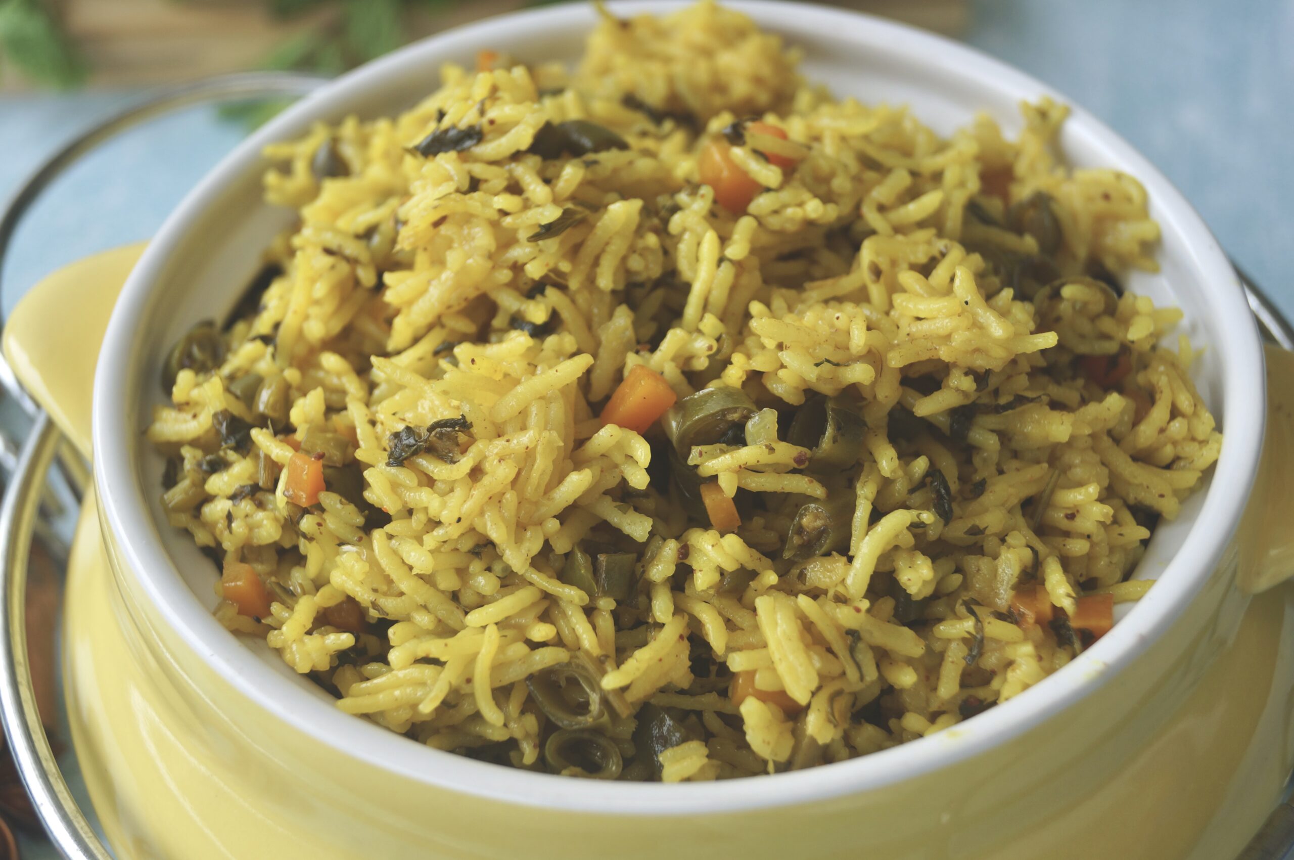 mint coriander rice, one pot dish, pulao